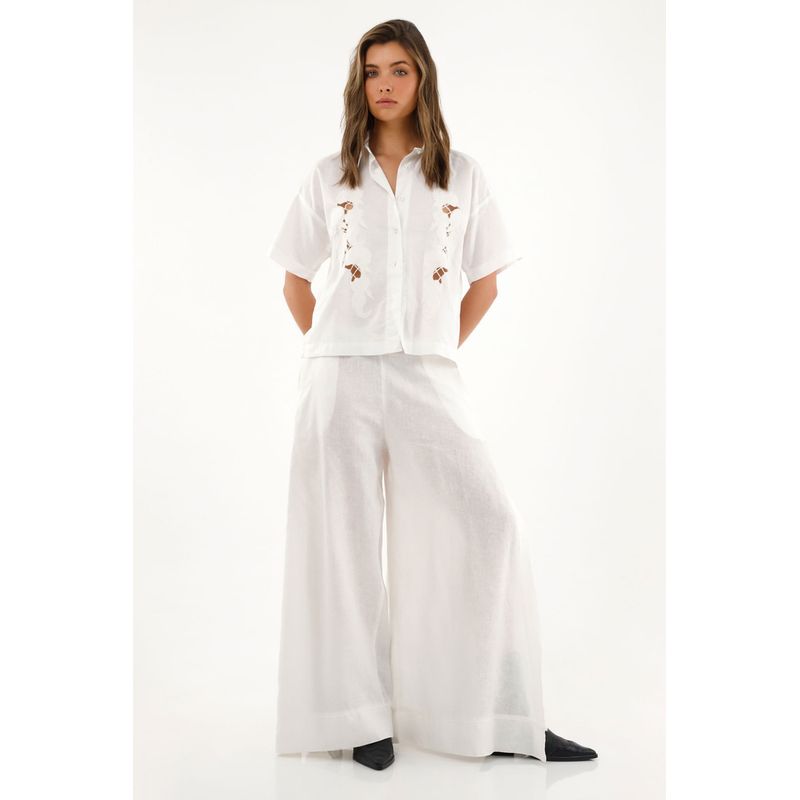 TENNIS - Camisa color crudo con bordado para mujer