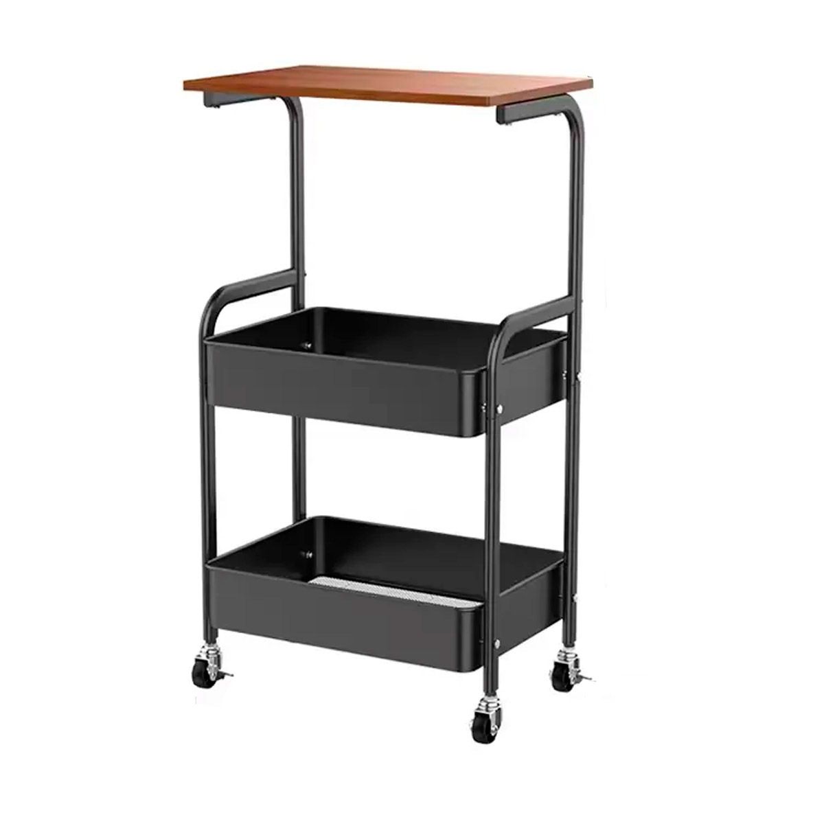 GENERICO - Mesa Auxiliar De Madera Móvil Con Canastas_.