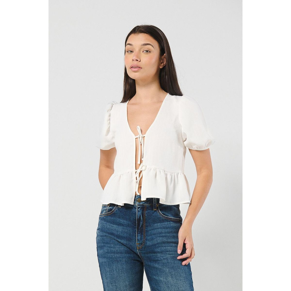 KOAJ - KOAJ Blusa manga sisa crema clara con estampados animal pri Mujer