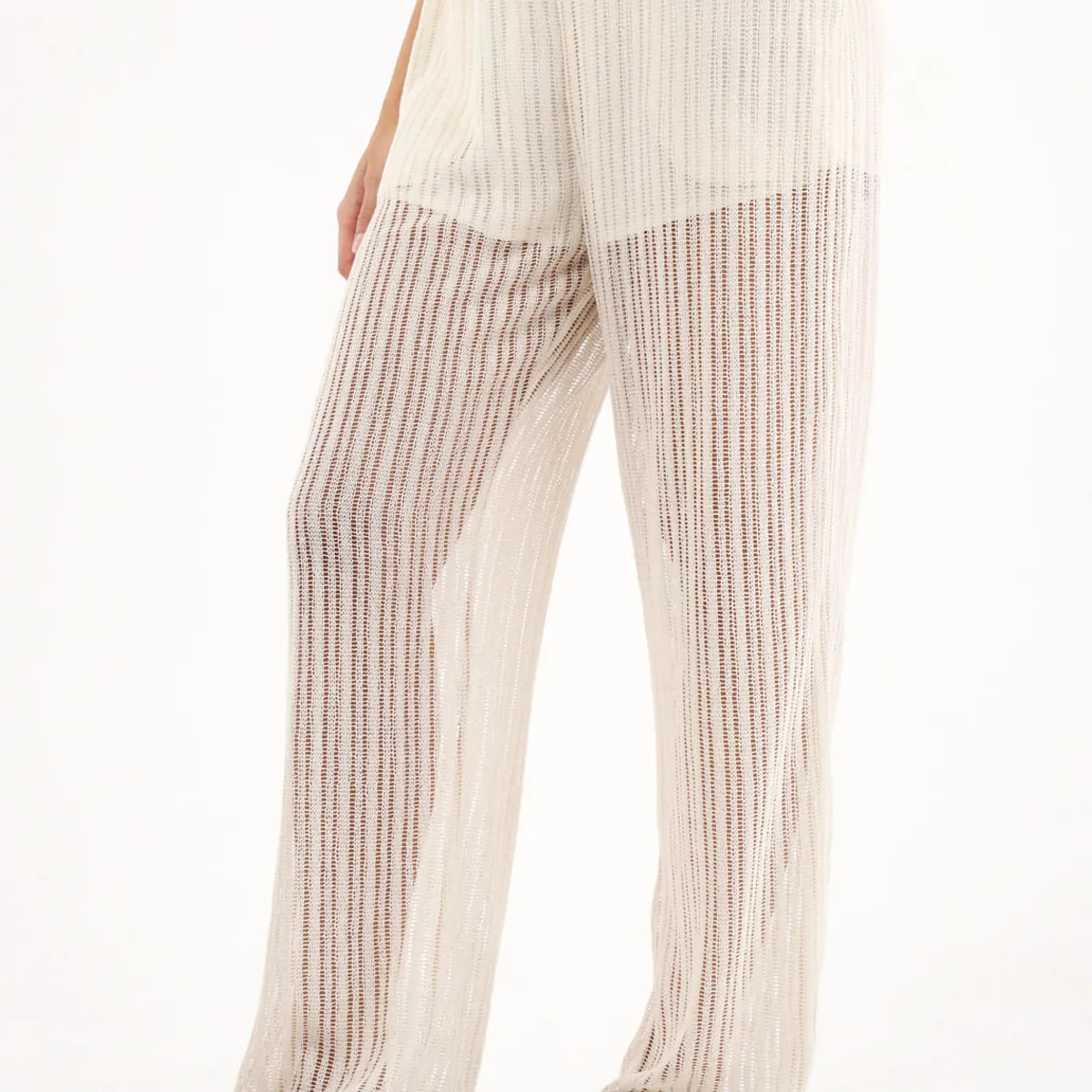 TOPMARK - Pantalón Recto de tejido abierto crudo para mujer