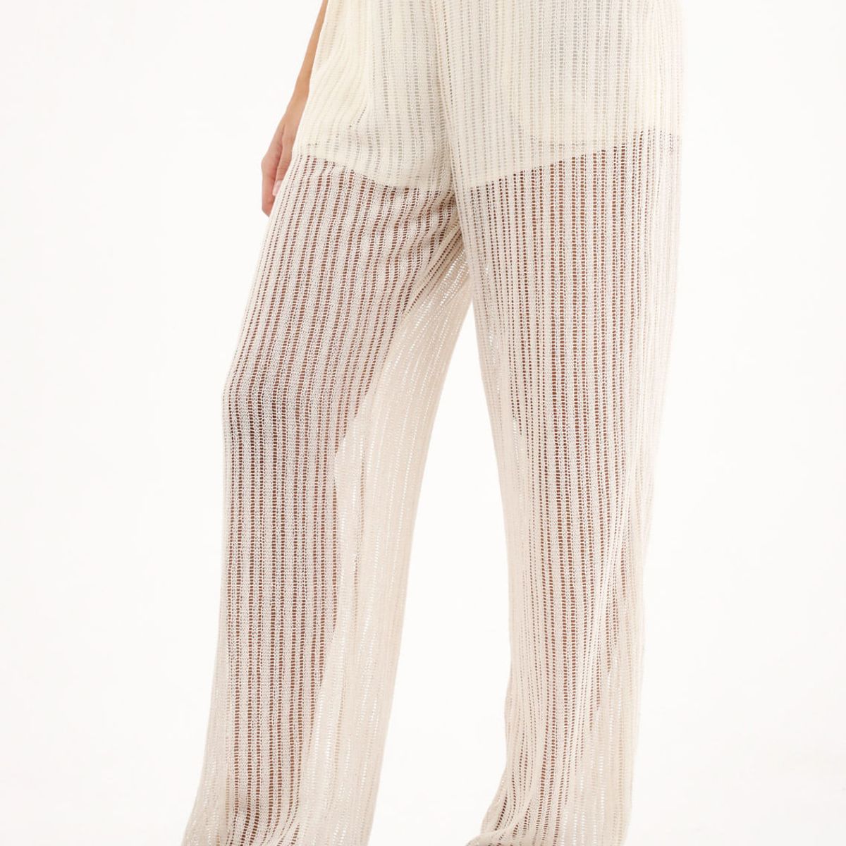 TOPMARK - Pantalón Recto de tejido abierto crudo para mujer