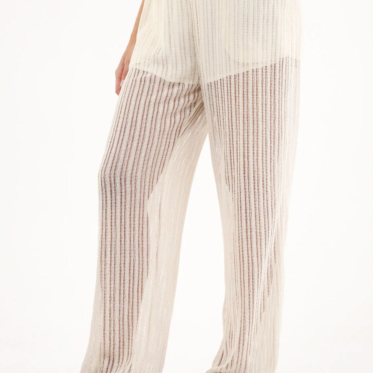 TOPMARK - Pantalón Recto de tejido abierto crudo para mujer