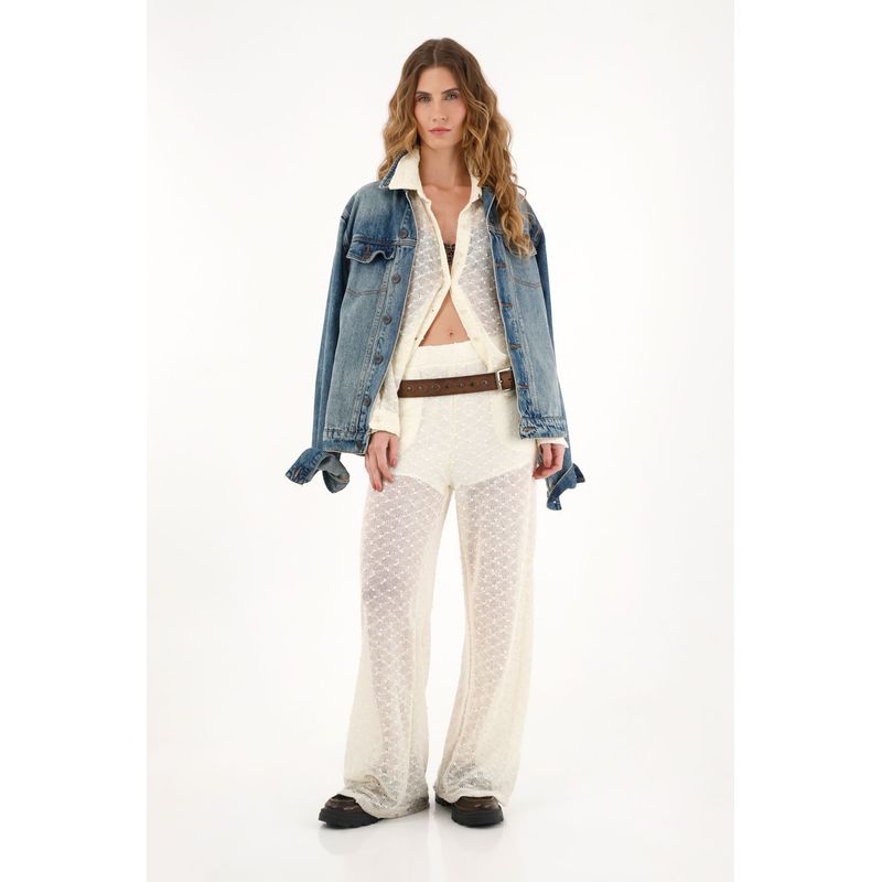 TENNIS - Pantalón Wide Leg crudo tejido para mujer