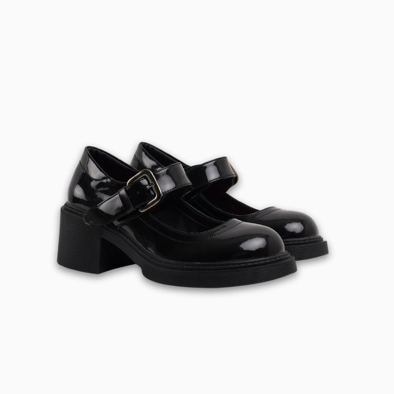 CALZADO ADRENALINA - Mocasín negro brillante con correa mafalda