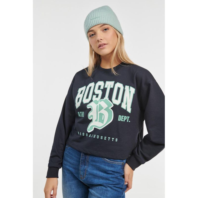 KOAJ - KOAJ Buzo crop top azul intenso con diseño college de Boston y MUJER