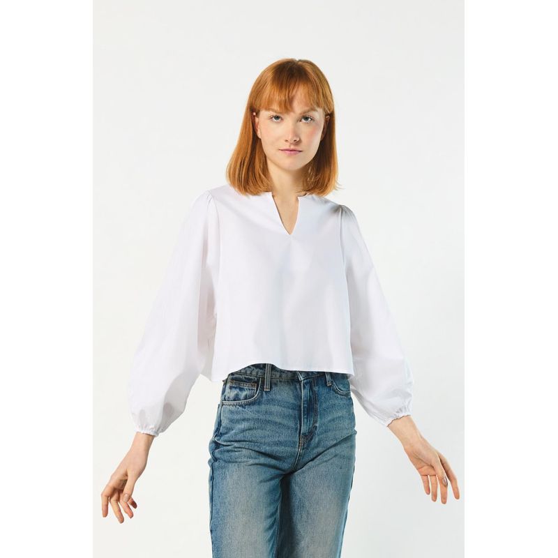 KOAJ - KOAJ Blusa crema clara con escote en V y manga larga aglobada MUJER