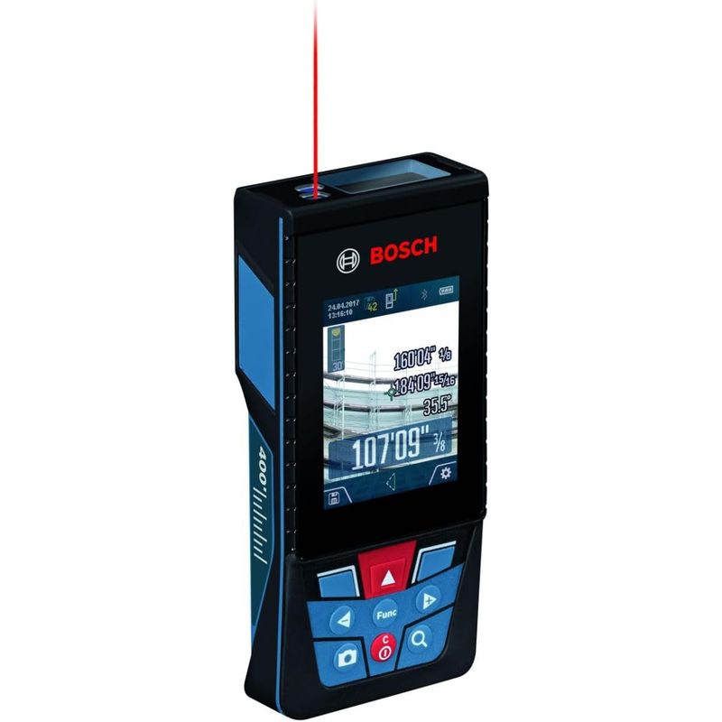 BOSCH - Medidor láser conectado Bluetooth de 400 pies GLM400C Blaze Outdoor con cámara y pilas AA