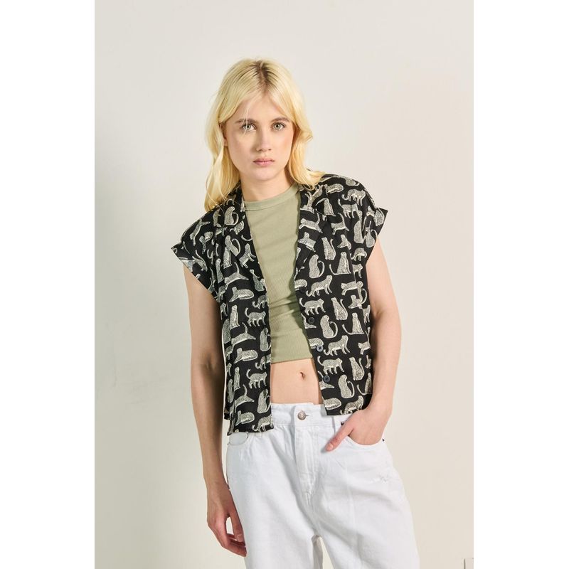 KOAJ - KOAJ Blusa en satín unicolor estampada con manga corta MUJER