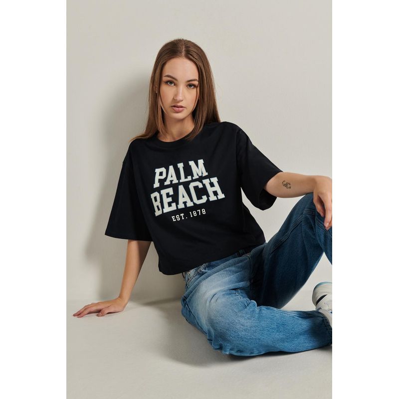 KOAJ - KOAJ Camiseta para mujer crop top oversize estampada en frente MUJER