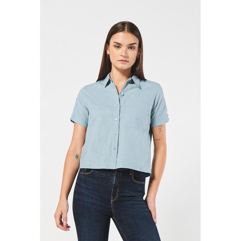 KOAJ - KOAJ Blusa crop top unicolor con cuello camisero y manga corta MUJER