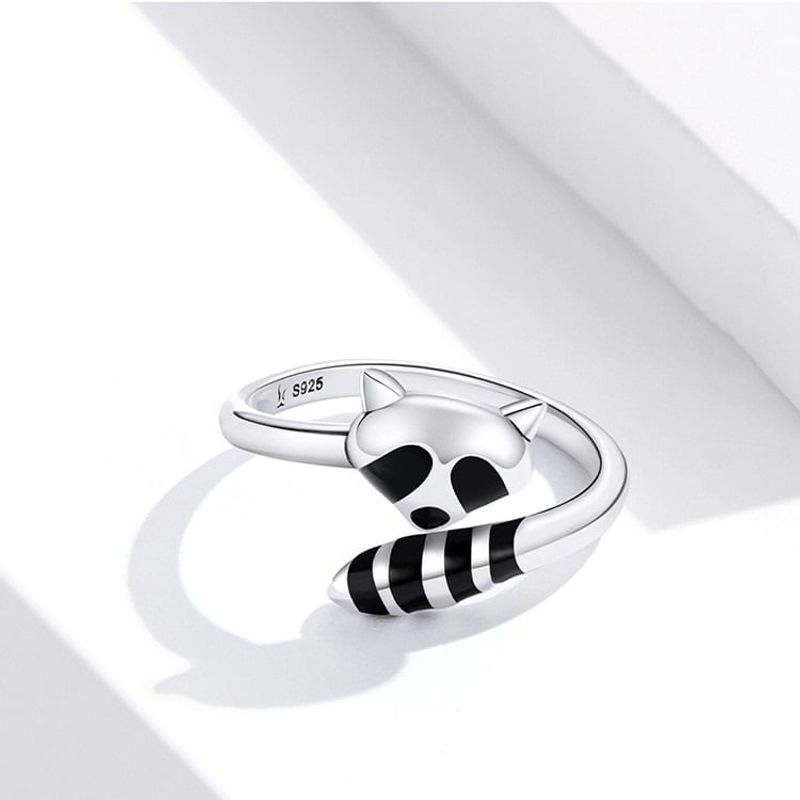 ALHAJAS - Anillo Ajustable Para Mujer Mapache Fabricado En Plata 925