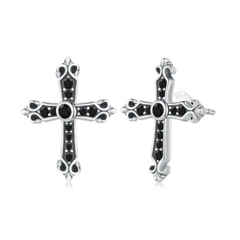 ALHAJAS - Aretes Topos Para Mujer Cruz Circones Fabricados En Plata 925