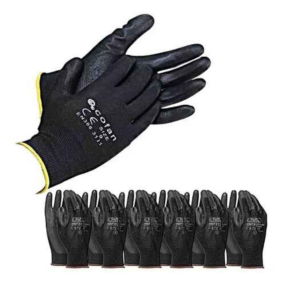 GENERICO - Guantes Negros Poliuretano X12 Pares Mecánico Seguridad Moto