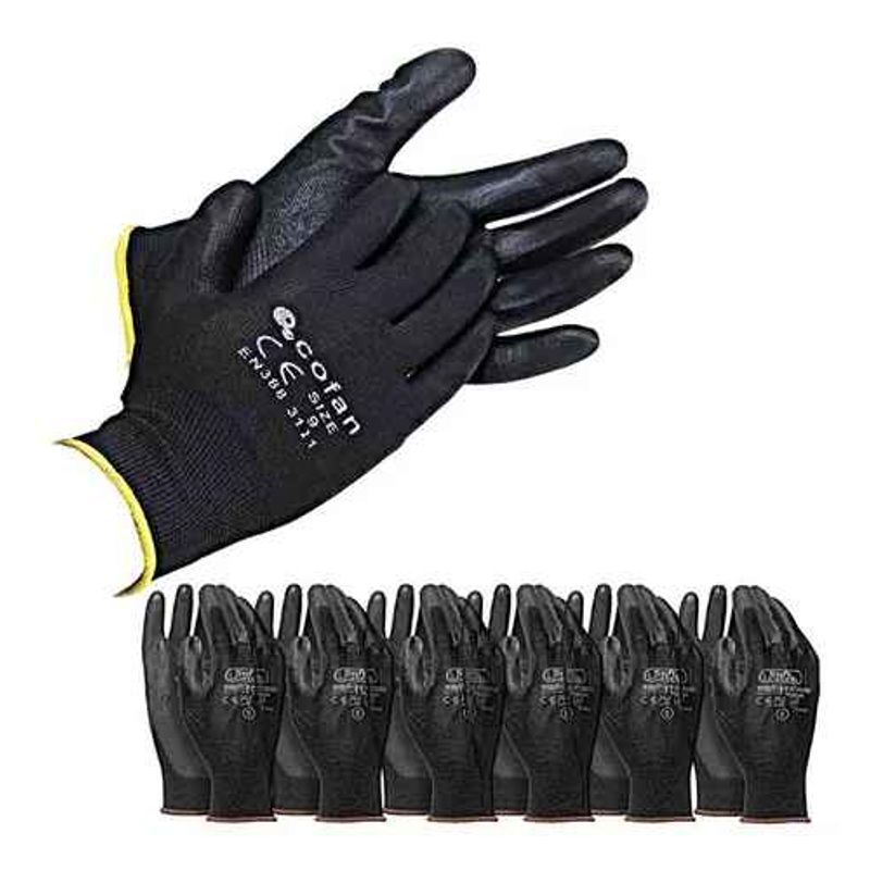 GENERICO - Guantes Negros Poliuretano X12 Pares Mecánico Seguridad Moto