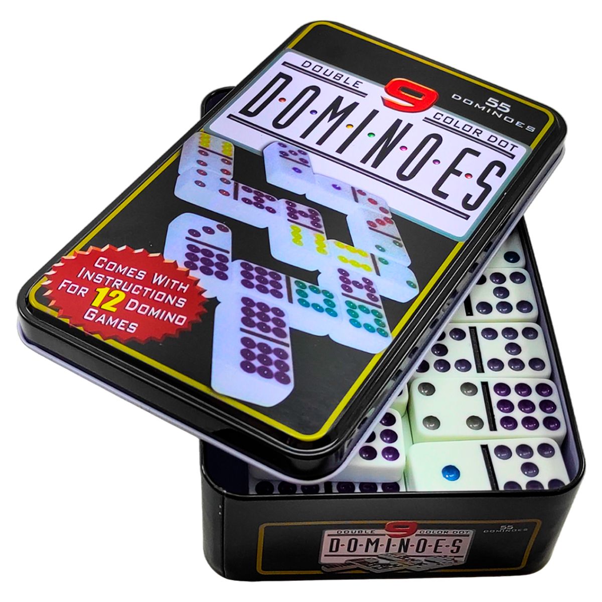 GENERICO - Dominó 55 Fichas A Color Doble 9 Juego De Mesa Caja Metálica