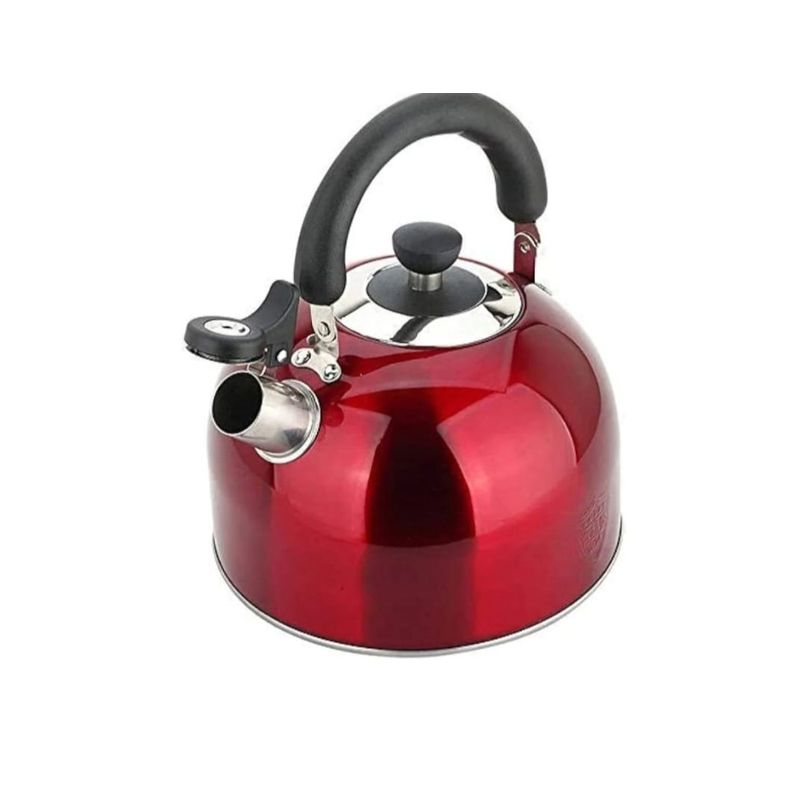 GENERICO - Tetera 2.5 Litros Acero Inoxidable  Con Silbato roja 18/10