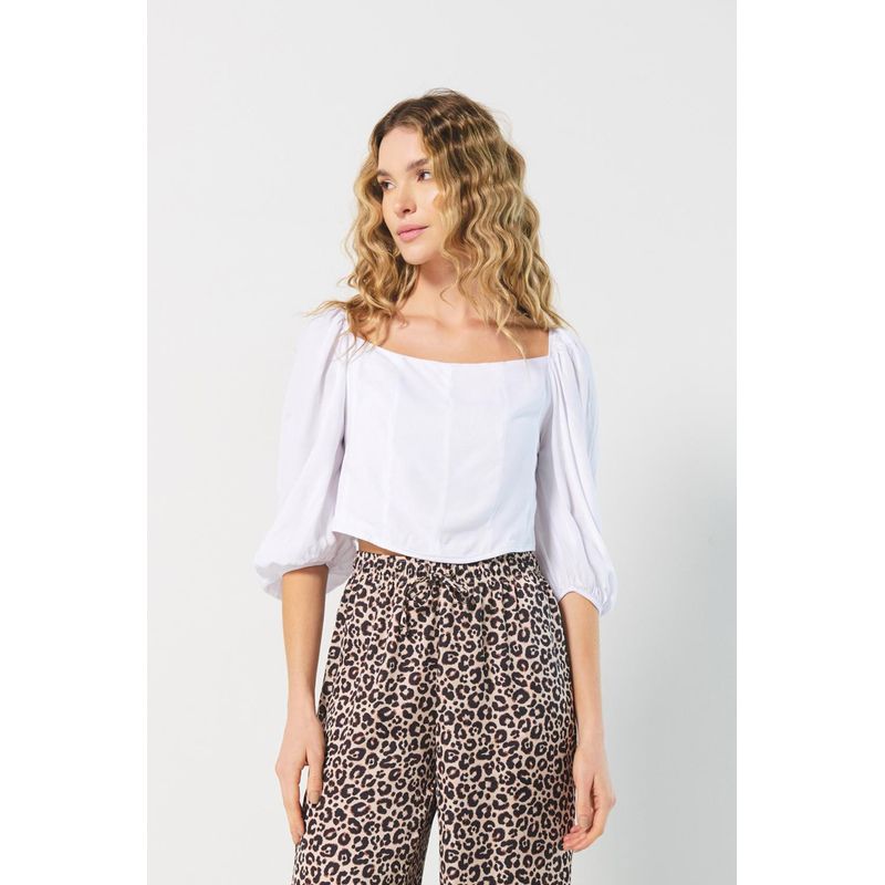 KOAJ - KOAJ Blusa crop top blanca para mujer, elaborada en tela visco MUJER