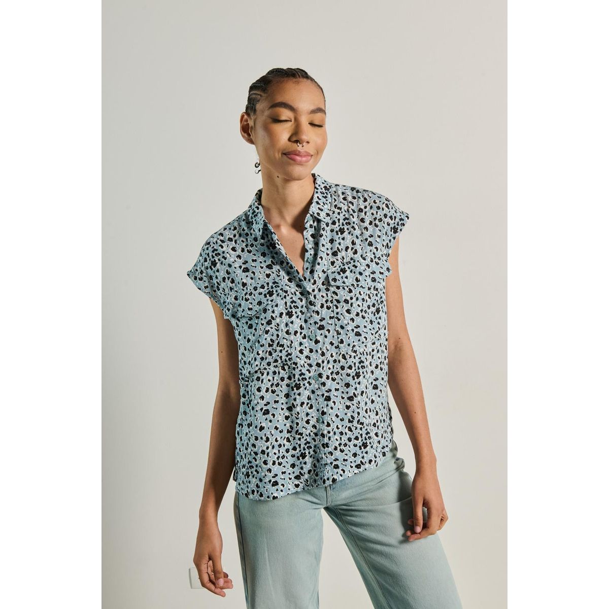 KOAJ - KOAJ Blusa manga sisa unicolor para mujer, elaborada en tela Mujer