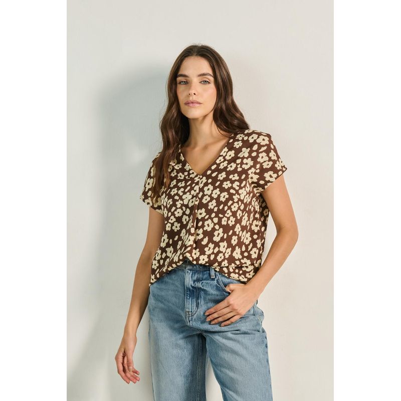 KOAJ - KOAJ Blusa con escote en V unicolor para mujer cuenta con deta MUJER
