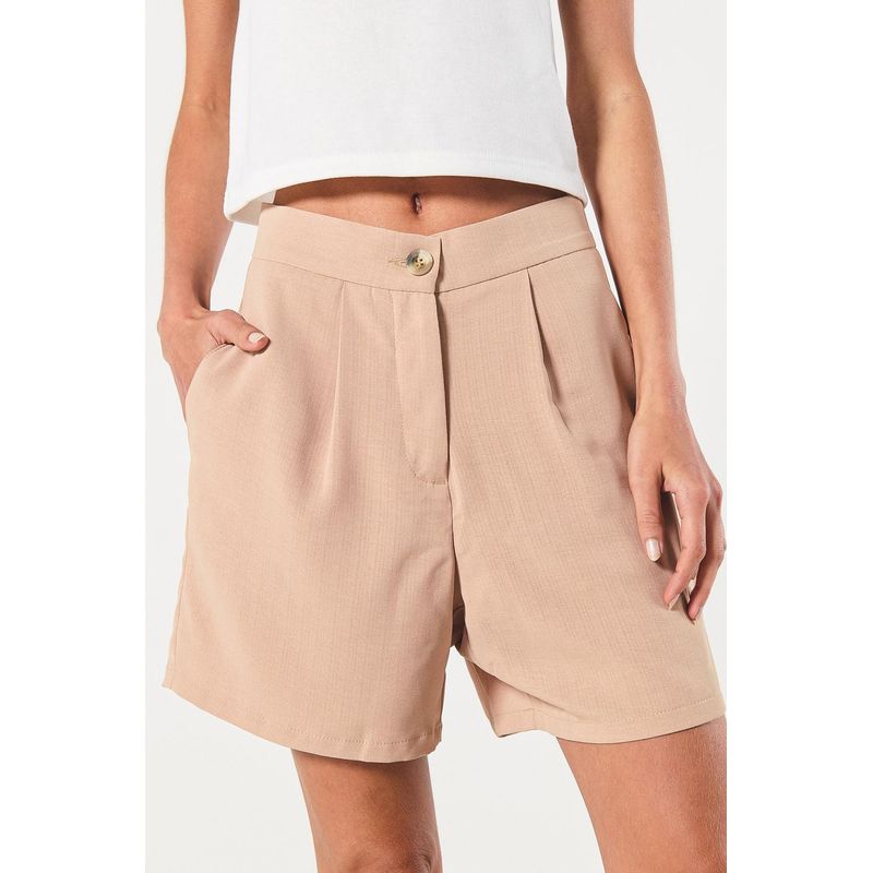 KOAJ - KOAJ Short en tela kaki con prenses y tiro alto MUJER