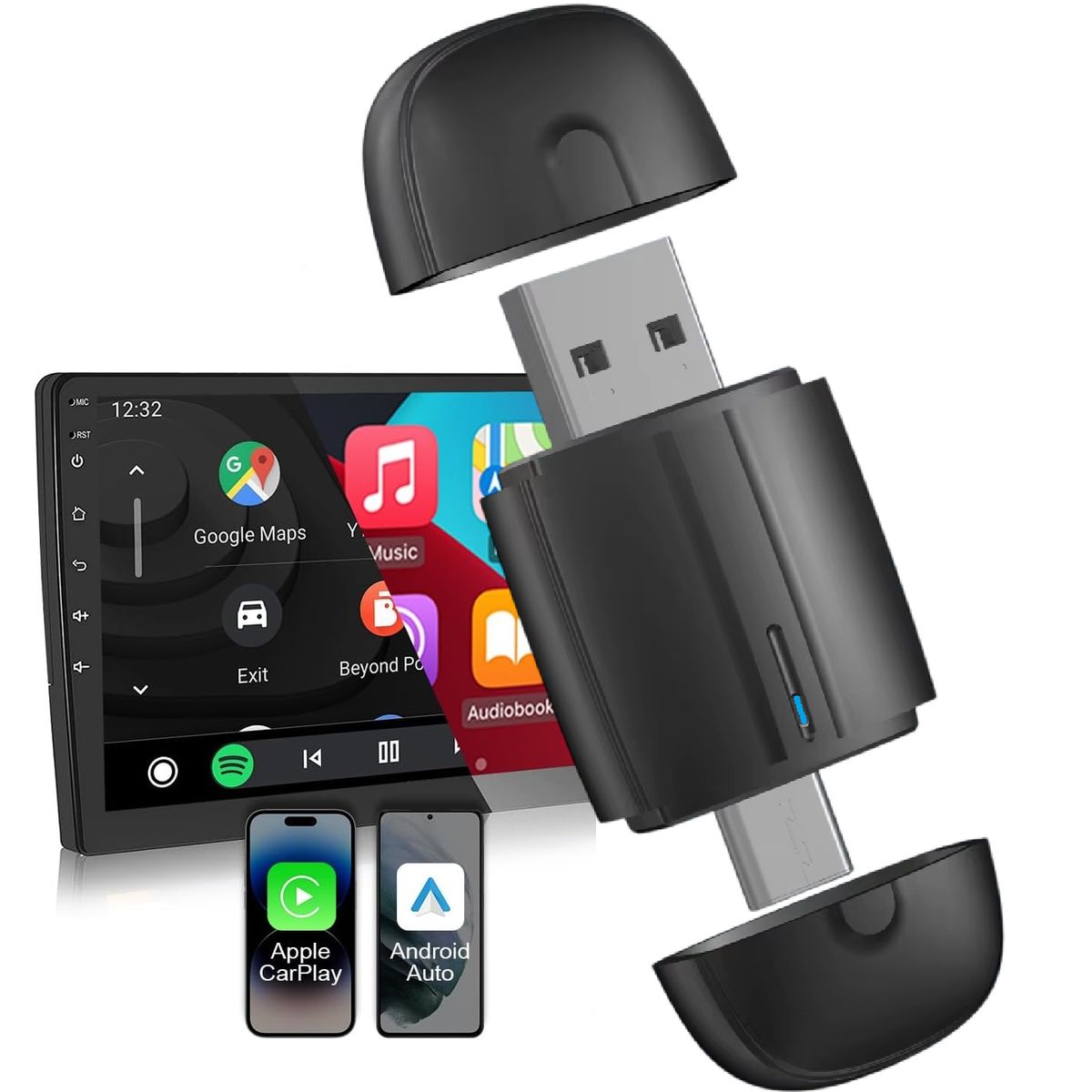 GENERICO - Adaptador inalámbrico CarPlay y AndroidAuto Dongle Bluetooth 2 en 1 para Vehiculos