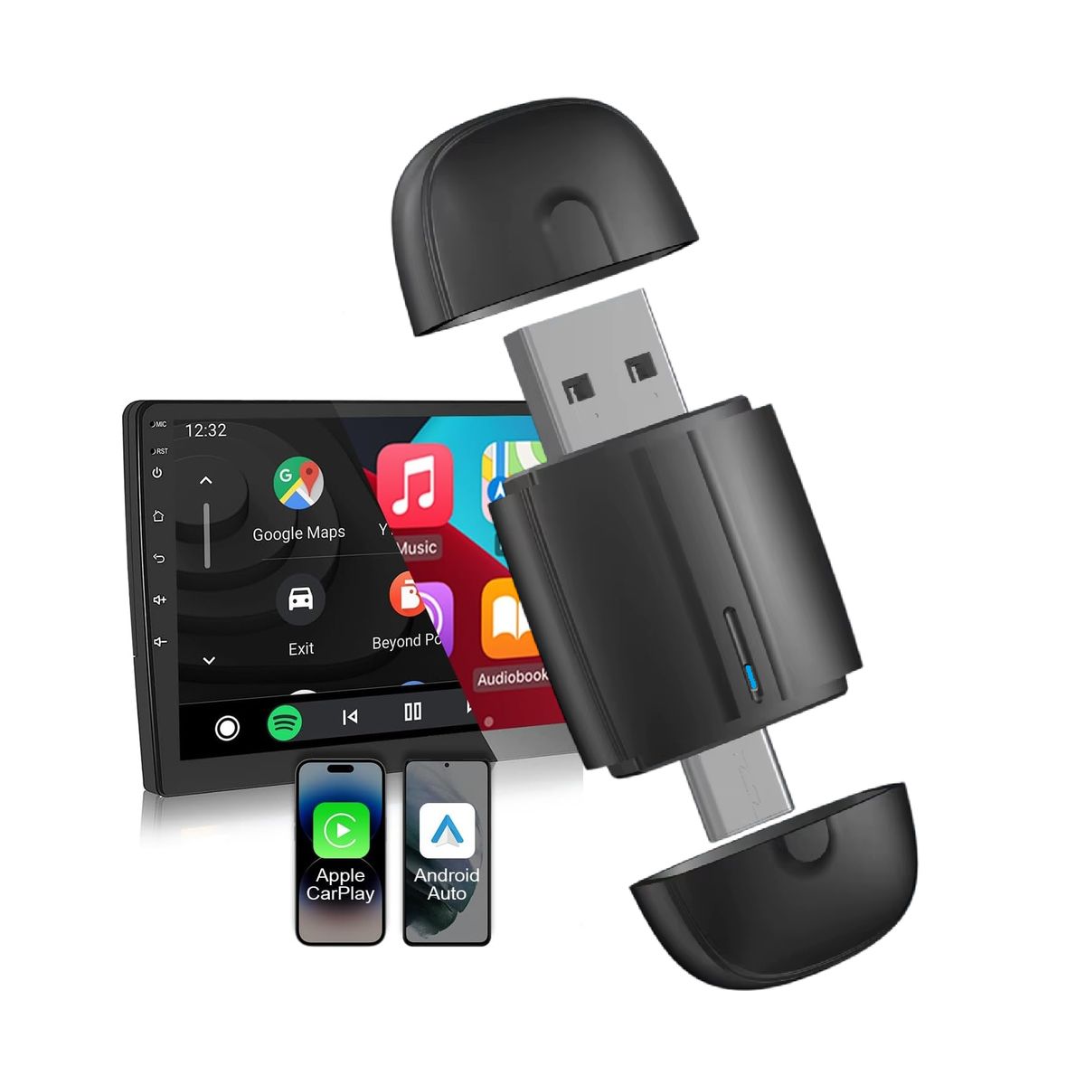 GENERICO - Adaptador inalámbrico CarPlay y AndroidAuto Dongle Bluetooth 2 en 1 para Vehiculos