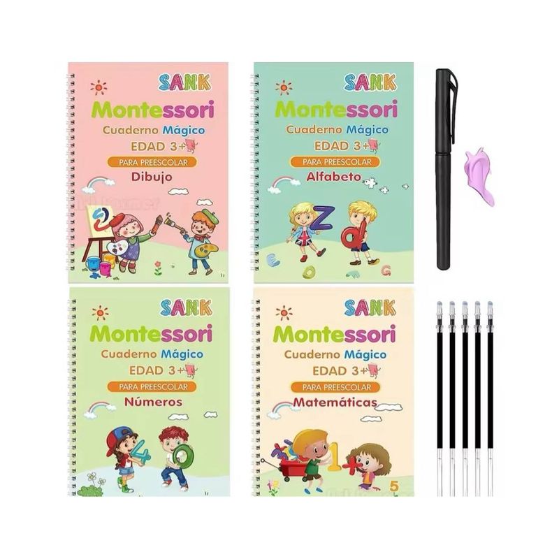 GENERICO - Set 4 Libros Mágicos Español Cuaderno Caligrafía