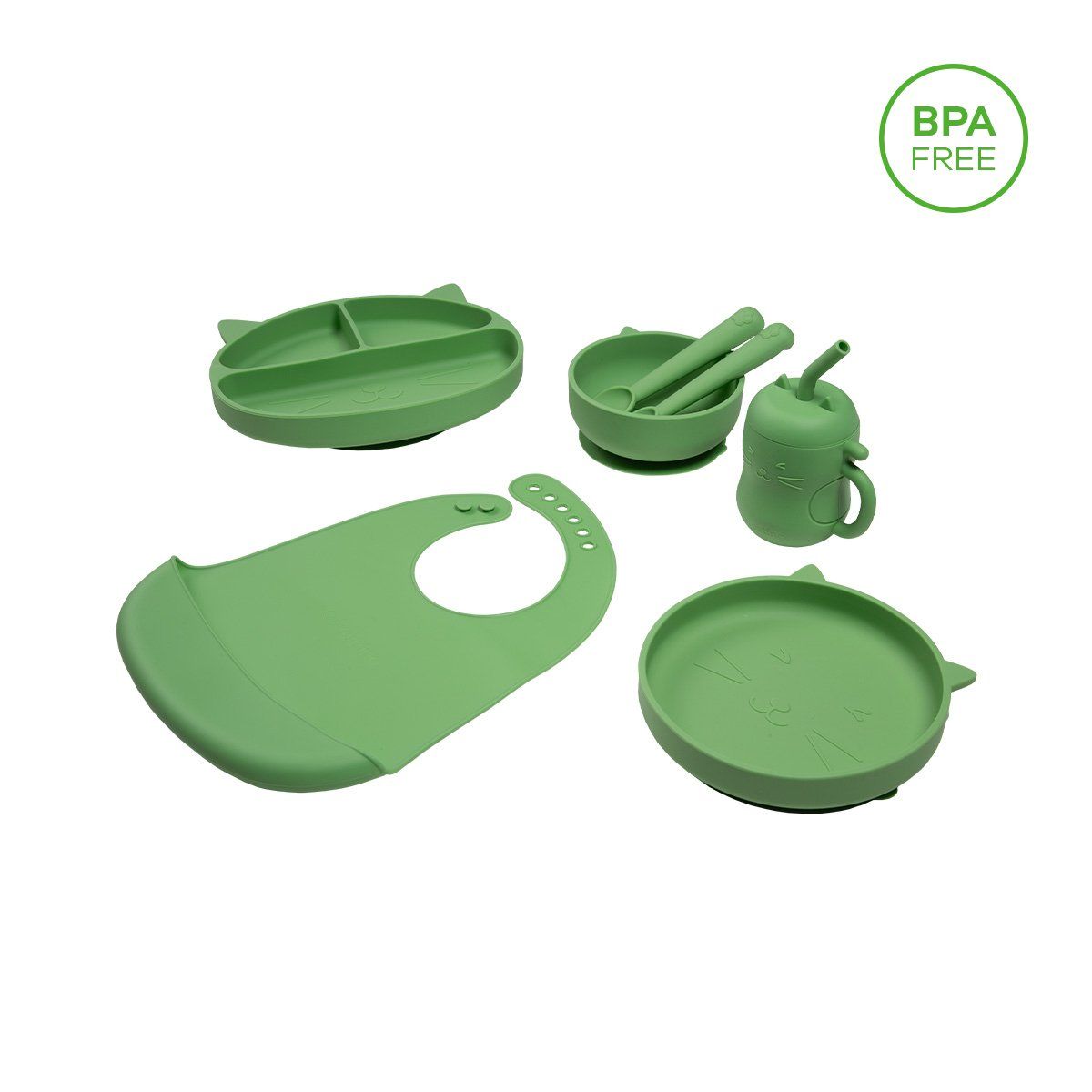 CARESTINO - Set de Alimentación de Silicona Carestino Gatito Verde Salvia