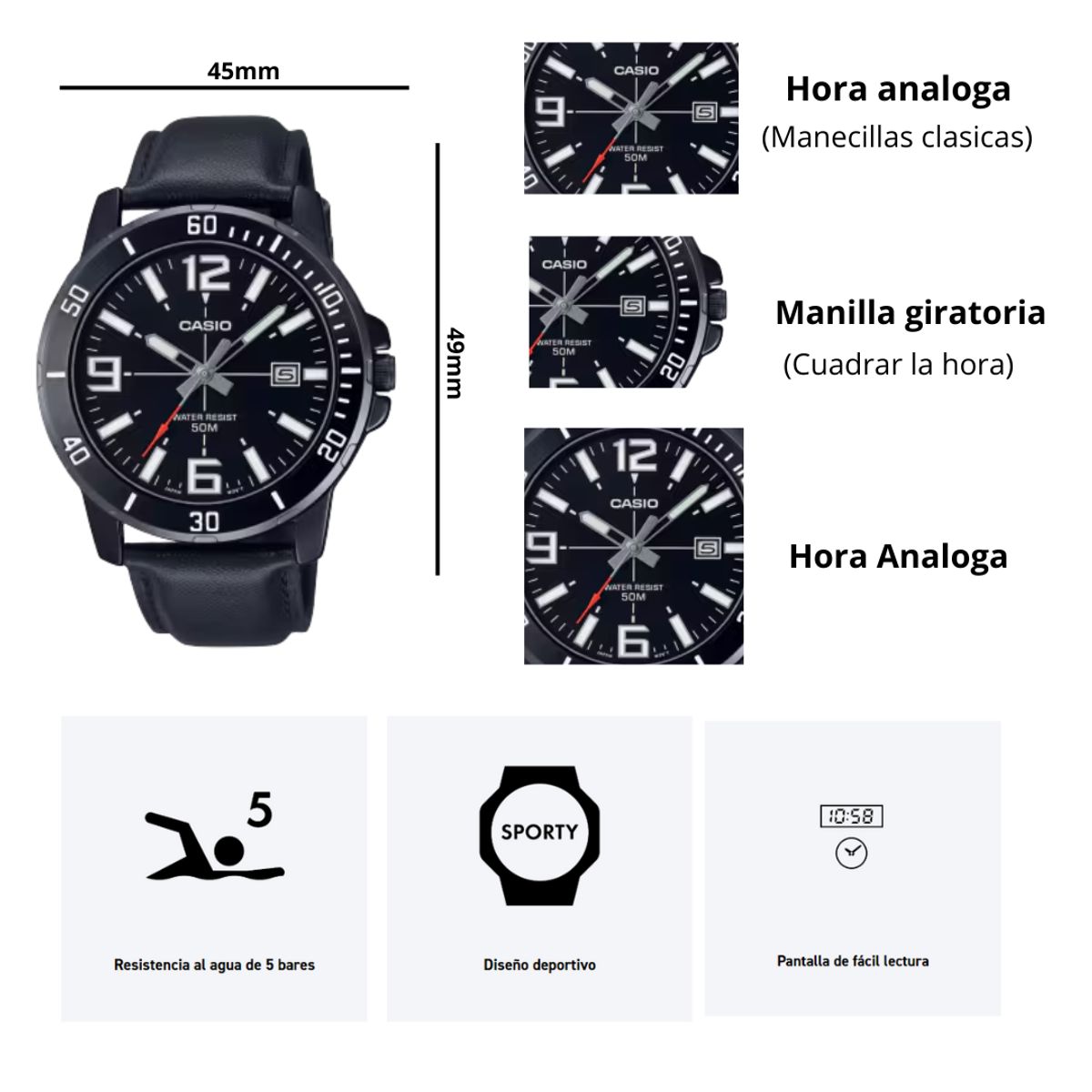 CASIO - Reloj Casio MTP-VD01BL-1B Caballero Casual