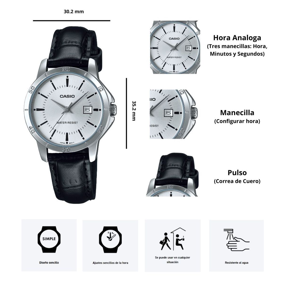 CASIO - Reloj Casio LTP-V004L-7A Dama Diseño Elegante