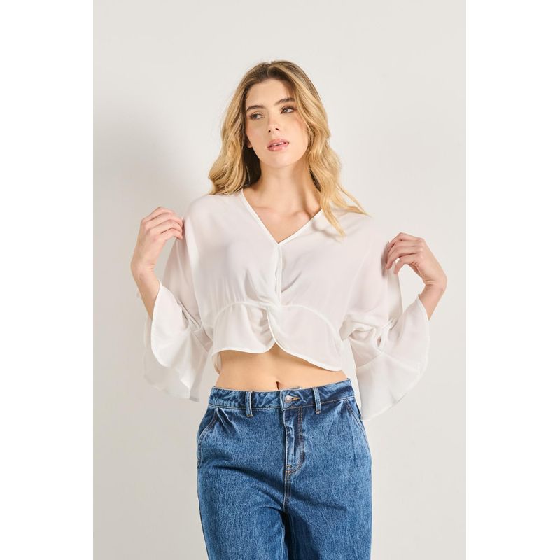 KOAJ - KOAJ Blusa crop top unicolor para mujer cuenta con manga 3/4,  MUJER