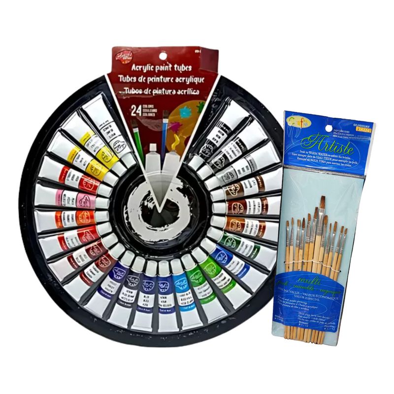 GENERICO - Pinturas Acrilicas X24 Unidades Incluye Kit Pinceles