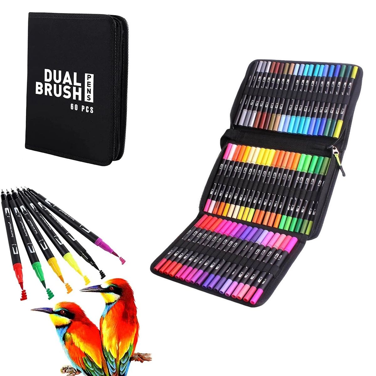 GENERAL - Marcadores Doble Punta Pincel Micropunta 60Unidades Estuche