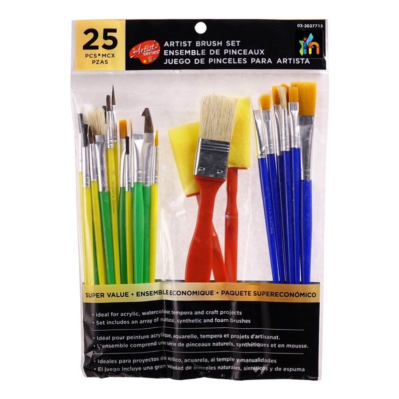 GENERICO - Paquete De 25 Pinceles  Ideal Pintura En Óleo Acrílico