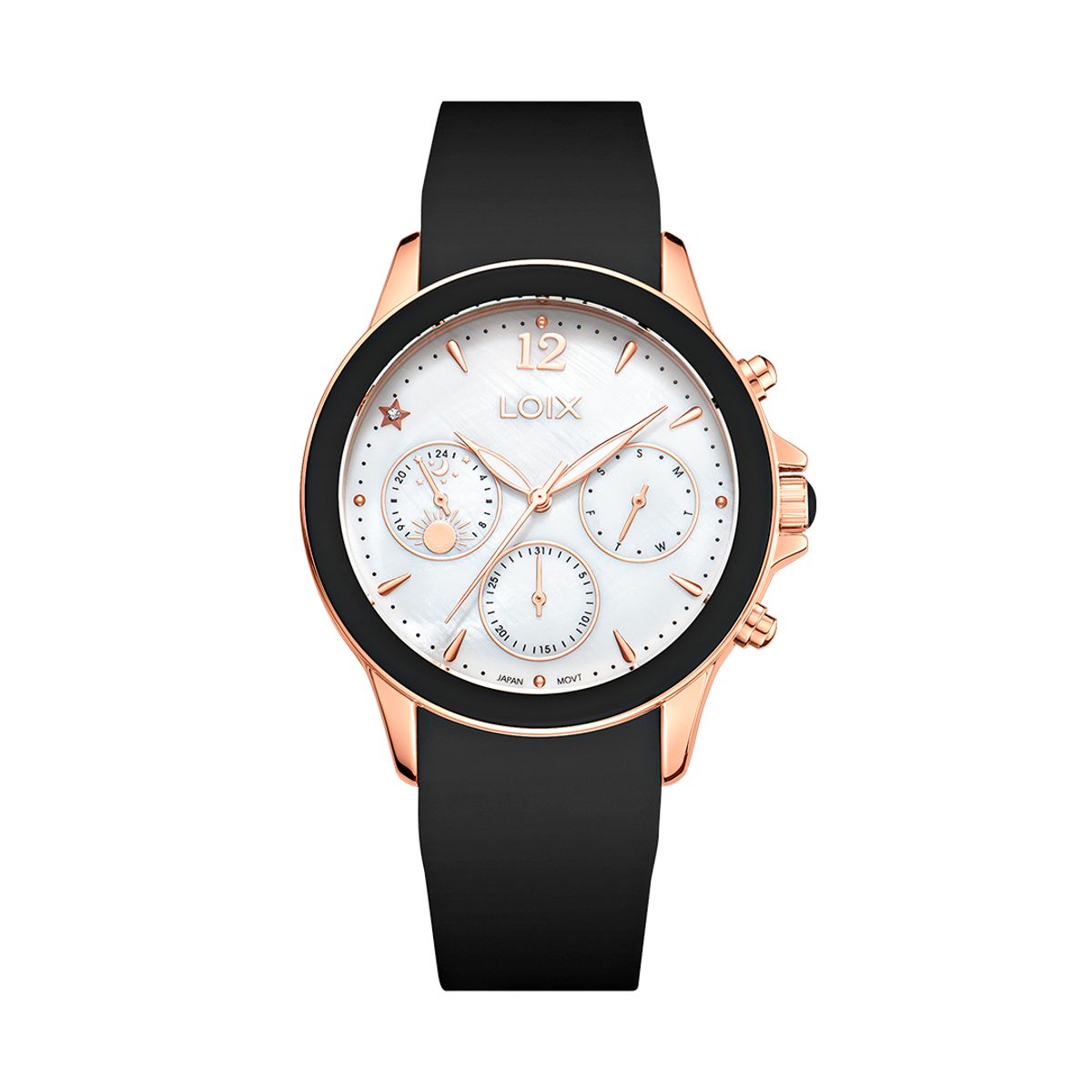 LOIX - Reloj Loix dama L1248-4 negro con oro rosa tablero blanco