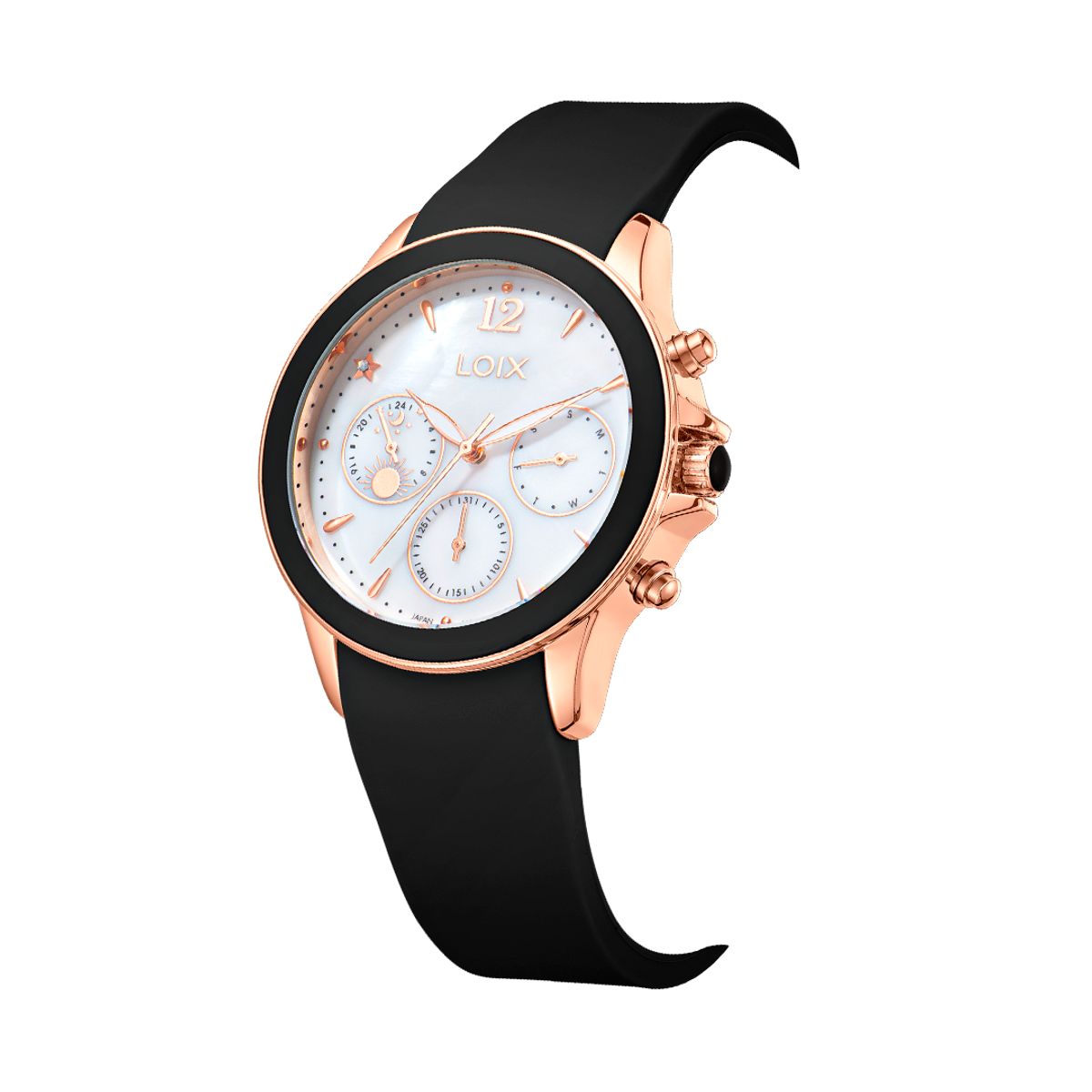 LOIX - Reloj Loix dama L1248-4 negro con oro rosa tablero blanco