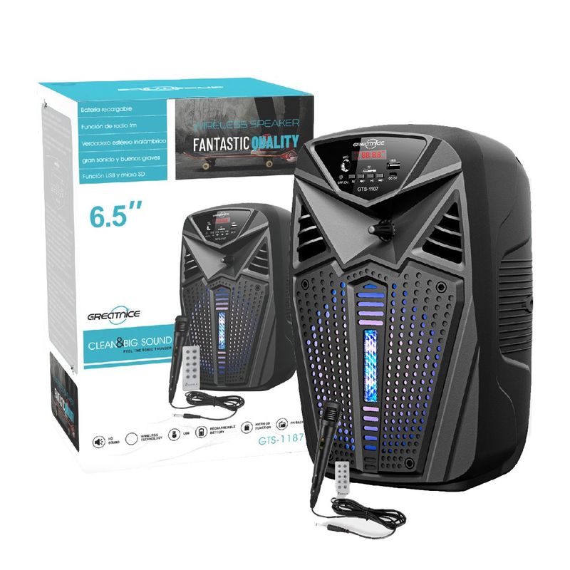 GENERICO - Parlante Portátil 6 Pulgadas GTS-1187 10W Control + Micrófono