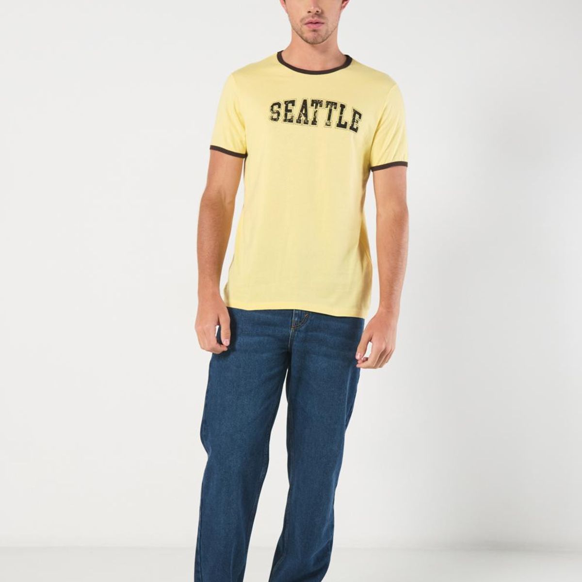 KOAJ - KOAJ Camiseta manga corta unicolor con contrastes y estampad Hombre