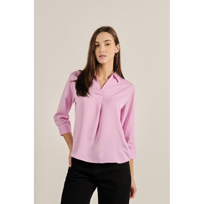 KOAJ - KOAJ Blusa unicolor con manga 3/4 y prense delantero MUJER