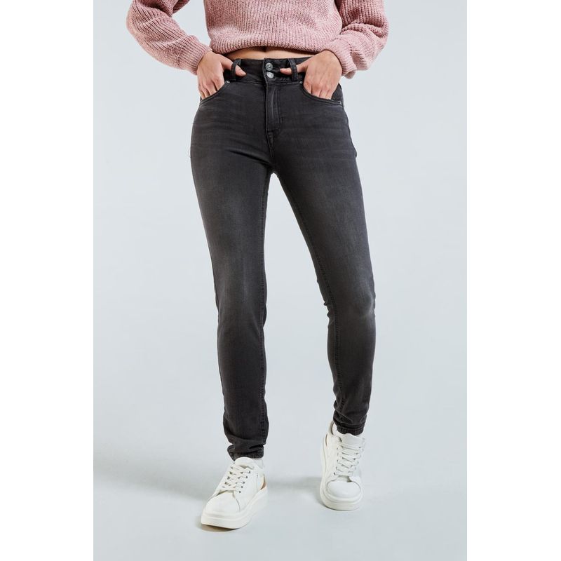 KOAJ - KOAJ Jean push up gris intenso con tiro alto, pretina ancha y  MUJER