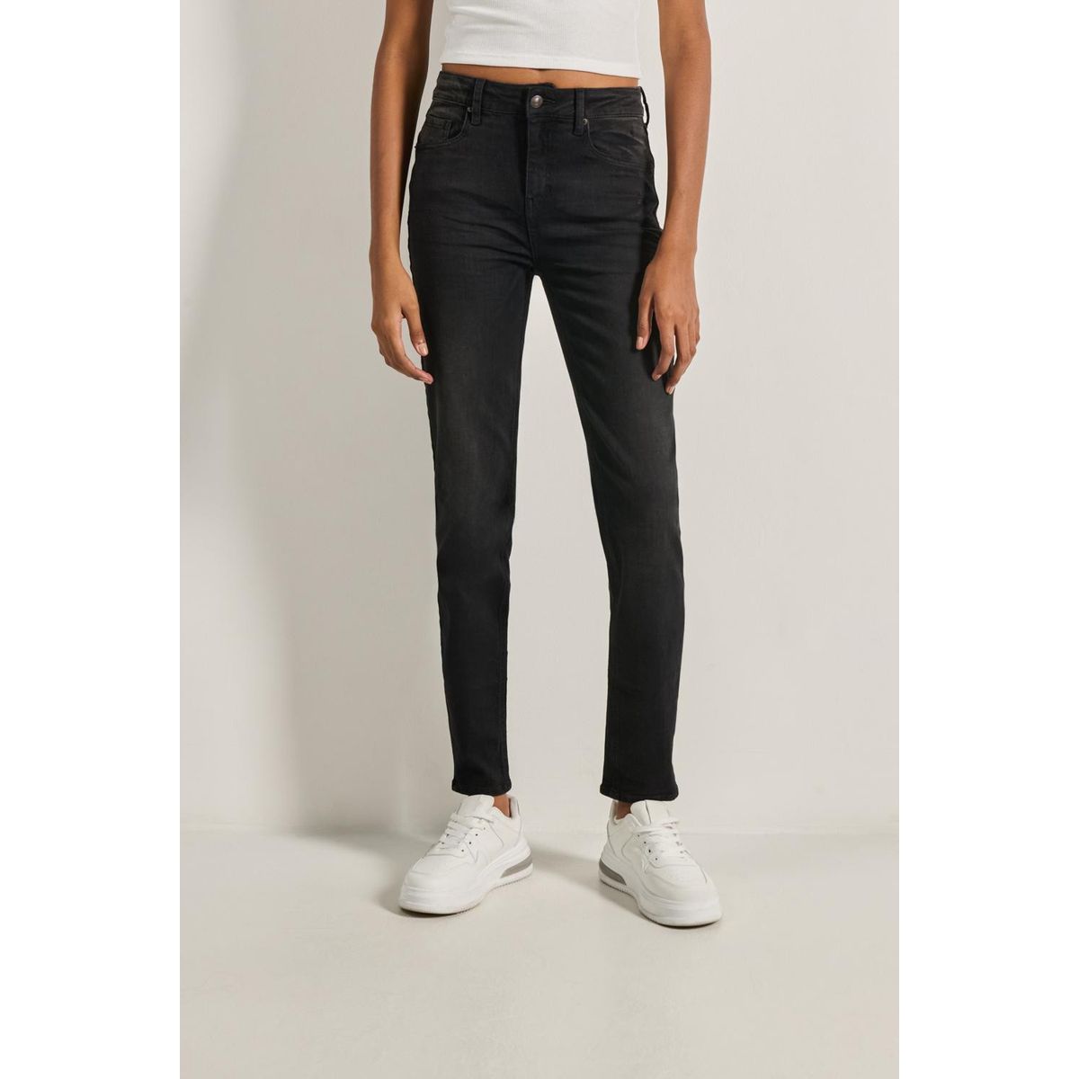 KOAJ - KOAJ Jean gris oscuro jegging con tiro alto y botón metálico Mujer