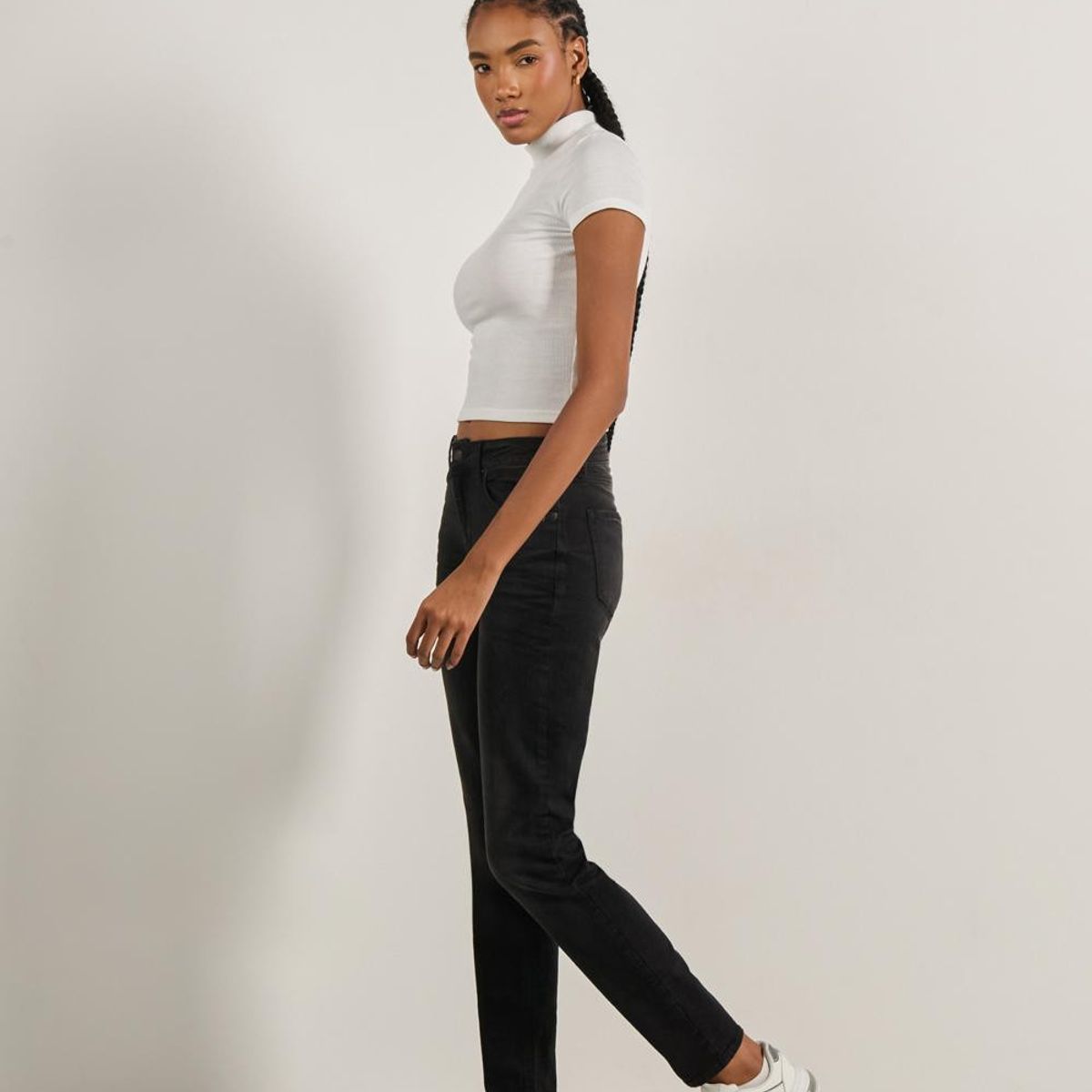 KOAJ - KOAJ Jean gris oscuro jegging con tiro alto y botón metálico Mujer