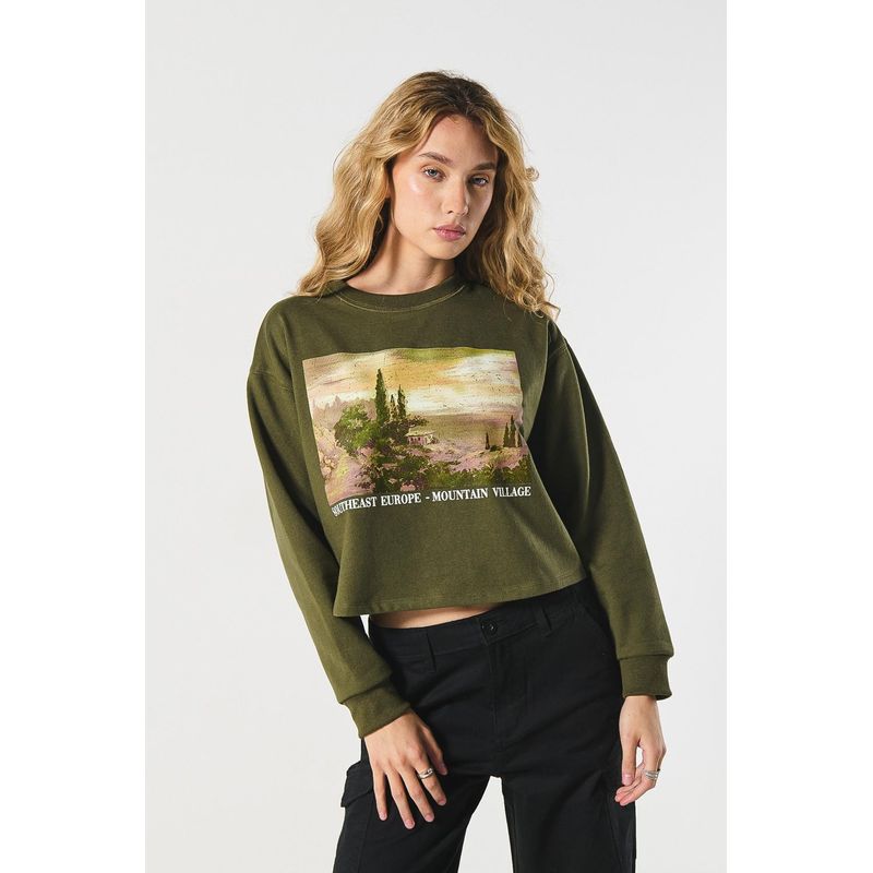 KOAJ - KOAJ Buzo crop top cuello redondo  para mujer, cuello y puño Mujer