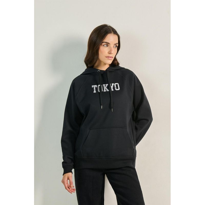 KOAJ - KOAJ Buzo perchado unicolor con capota y texto college MUJER
