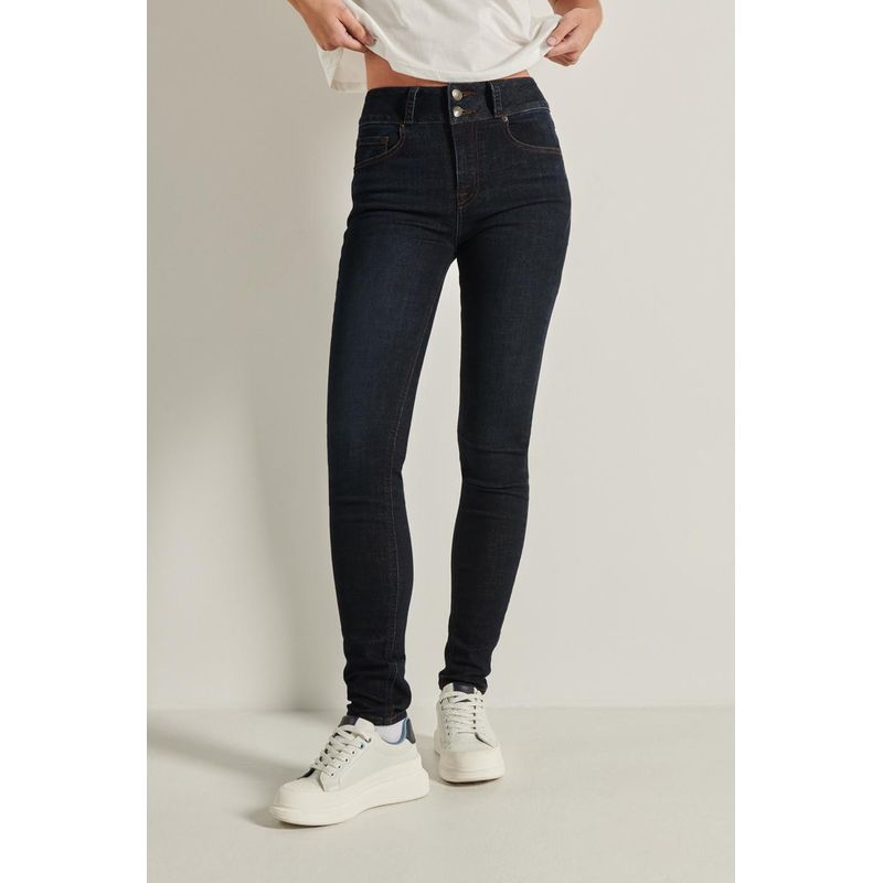 KOAJ - KOAJ Jean push up azul intenso con tiro alto, costuras cafés y MUJER