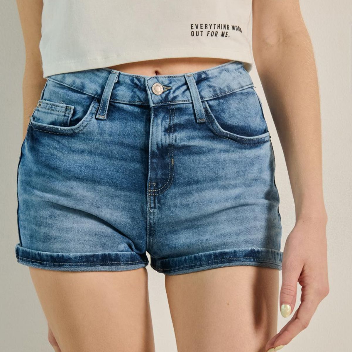 KOAJ - KOAJ Short azul claro en jean con tiro alto y 5 bolsillos Mujer