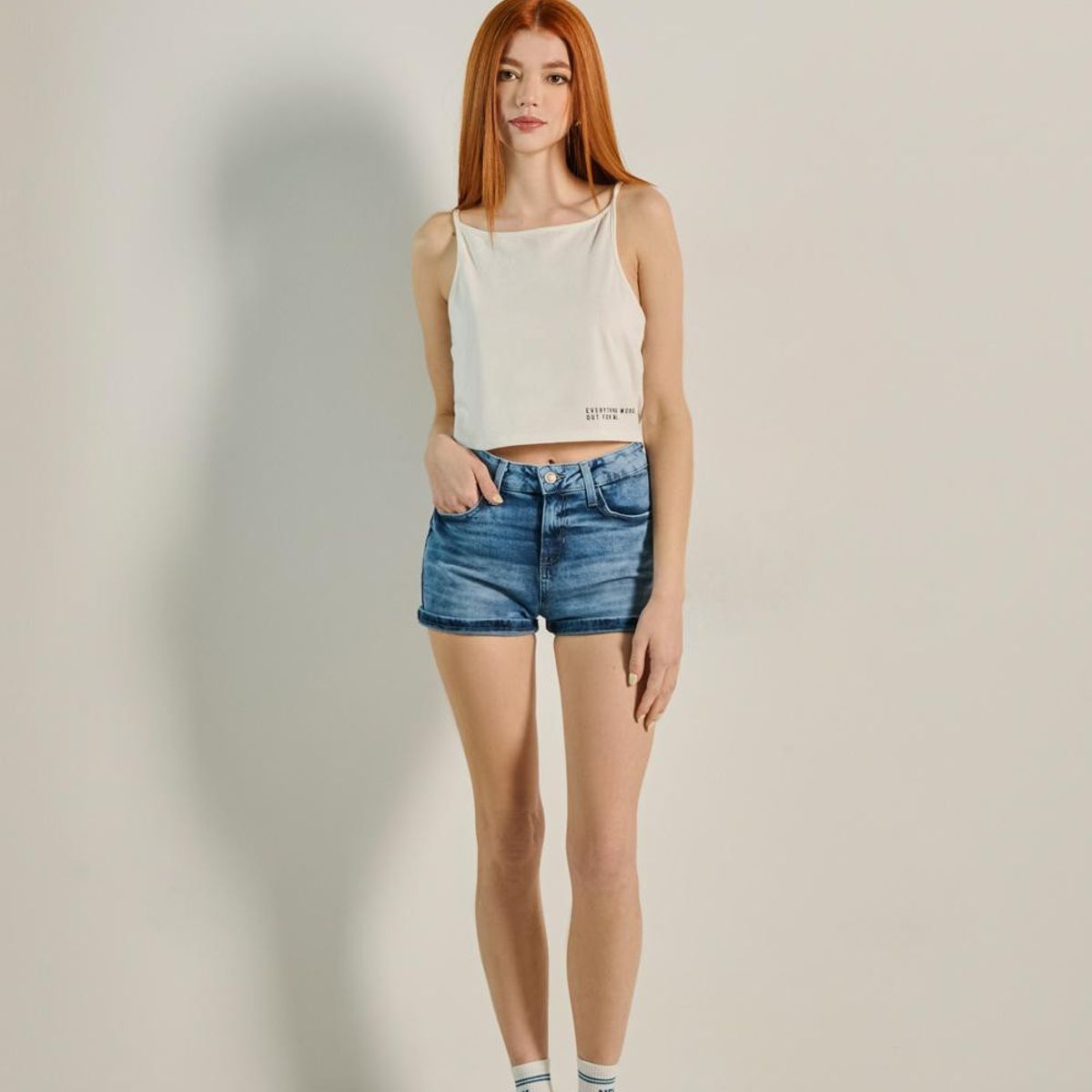 KOAJ - KOAJ Short azul claro en jean con tiro alto y 5 bolsillos Mujer