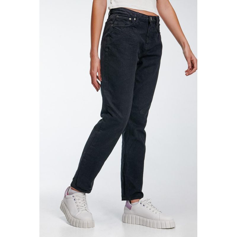 KOAJ - KOAJ Jean boyfriend negro tiro alto con botas rectas cortas MUJER