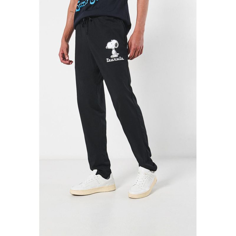KOAJ - KOAJ Pantalón negro jogger bota recta con estampado de Snoopy HOMBRE