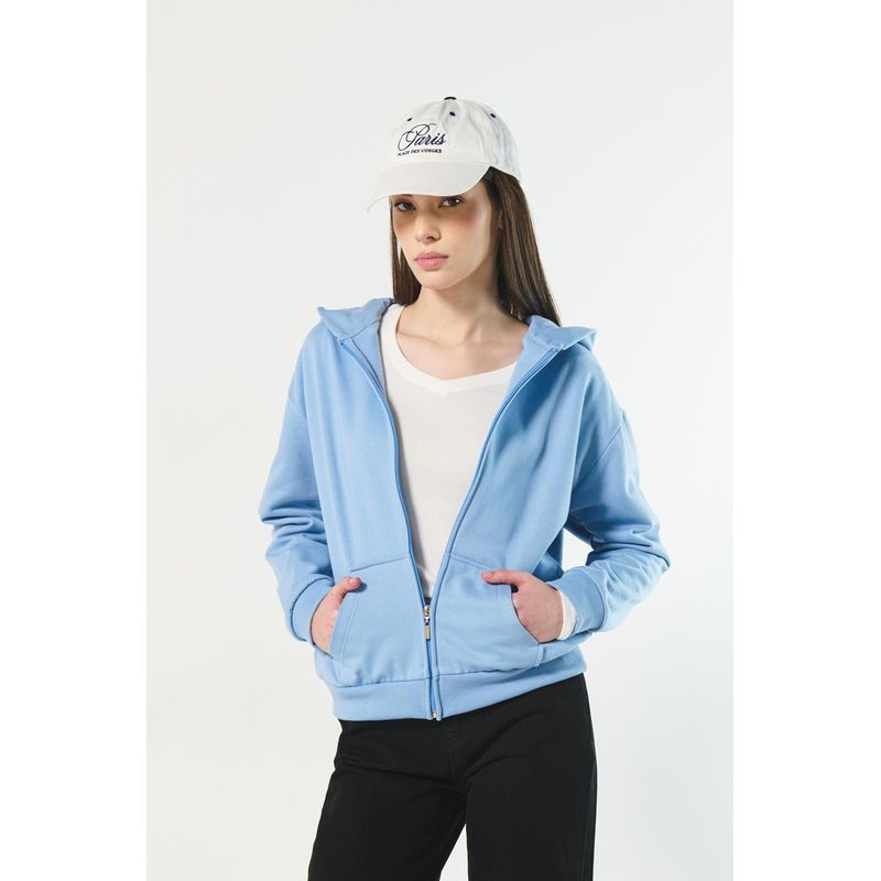 KOAJ - KOAJ Buzo azul claro con cremallera, capota y bolsillo delante MUJER